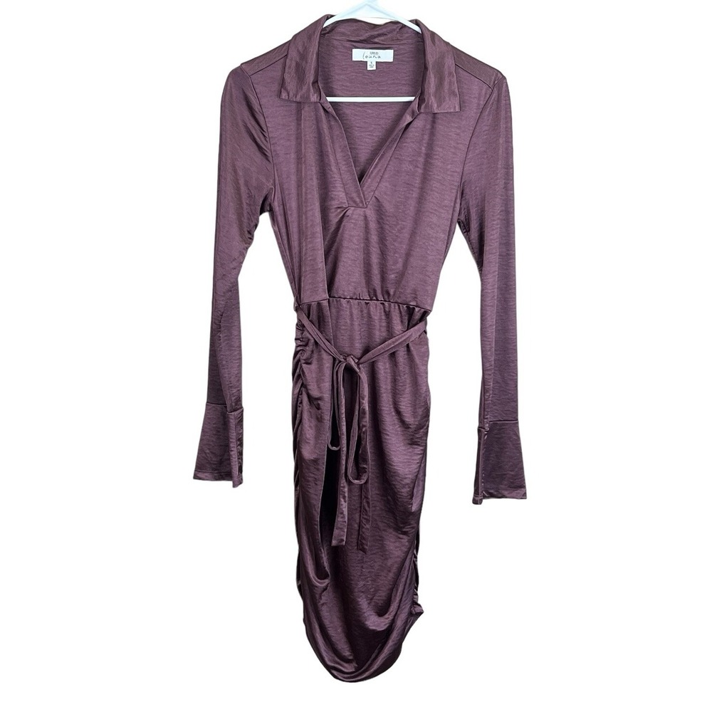 Louna Long Sleeve Dress‎ With Ruching Brown/Mauve Womens Size S Small